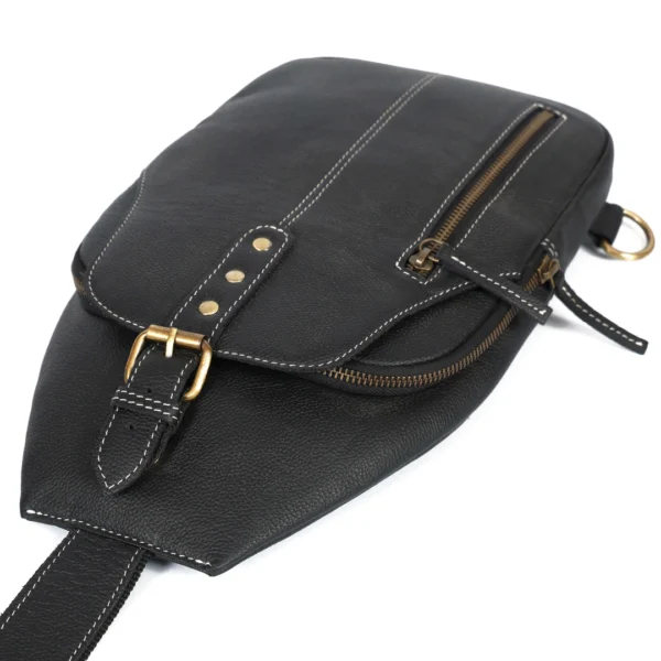 Urban Crossbody Sling – Black Pebbled Leather - Image 3